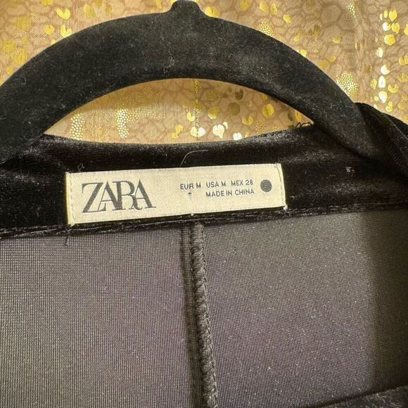 Zara Deep Black Velvet Wrap Front Tie Back Long Sleeve Bouse Medium - Picture 3 of 7